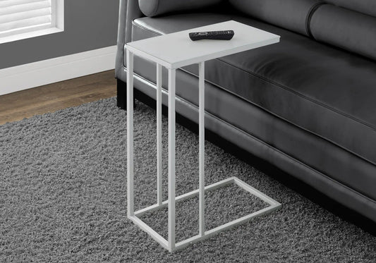 Accent table, C-shaped with tempered glass top and white metal frame, Unique Piece Furniture on Tampa Home & Garden Store