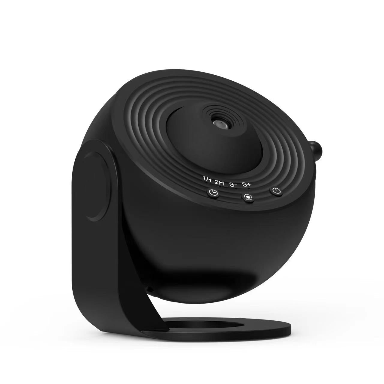 Night light galaxy projector in black, round planetarium lamp on a curved stand with control buttons on Tampa Home & Garden Store