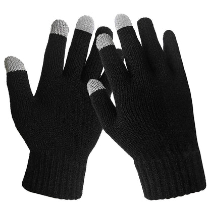 GemGear unisex touch-screen gloves, black knitted full-finger gloves with gray fingertips on Tampa Home & Garden Store