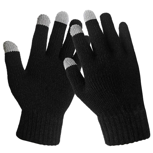 GemGear unisex touch-screen gloves, black knitted full-finger gloves with gray fingertips on Tampa Home & Garden Store