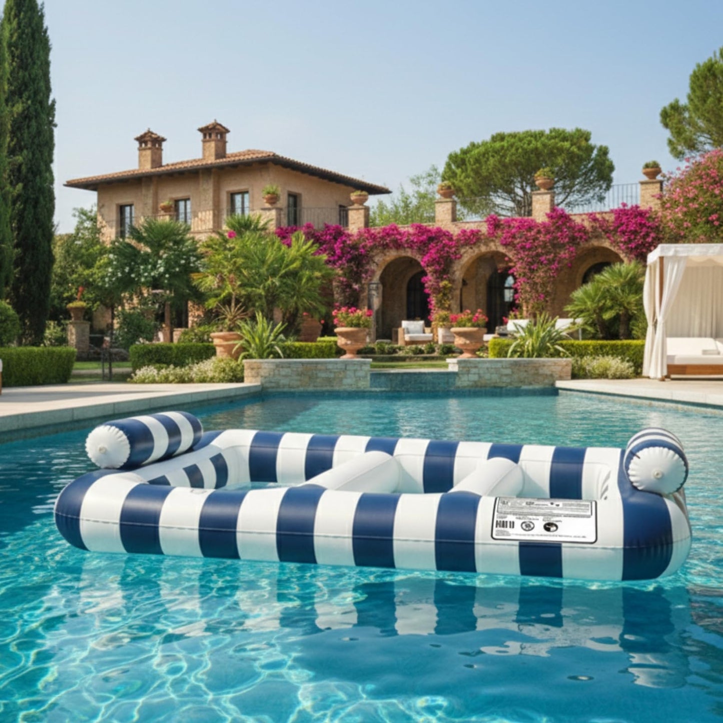 Navy Blue Twin Hammock Pool Float And Drink Cups