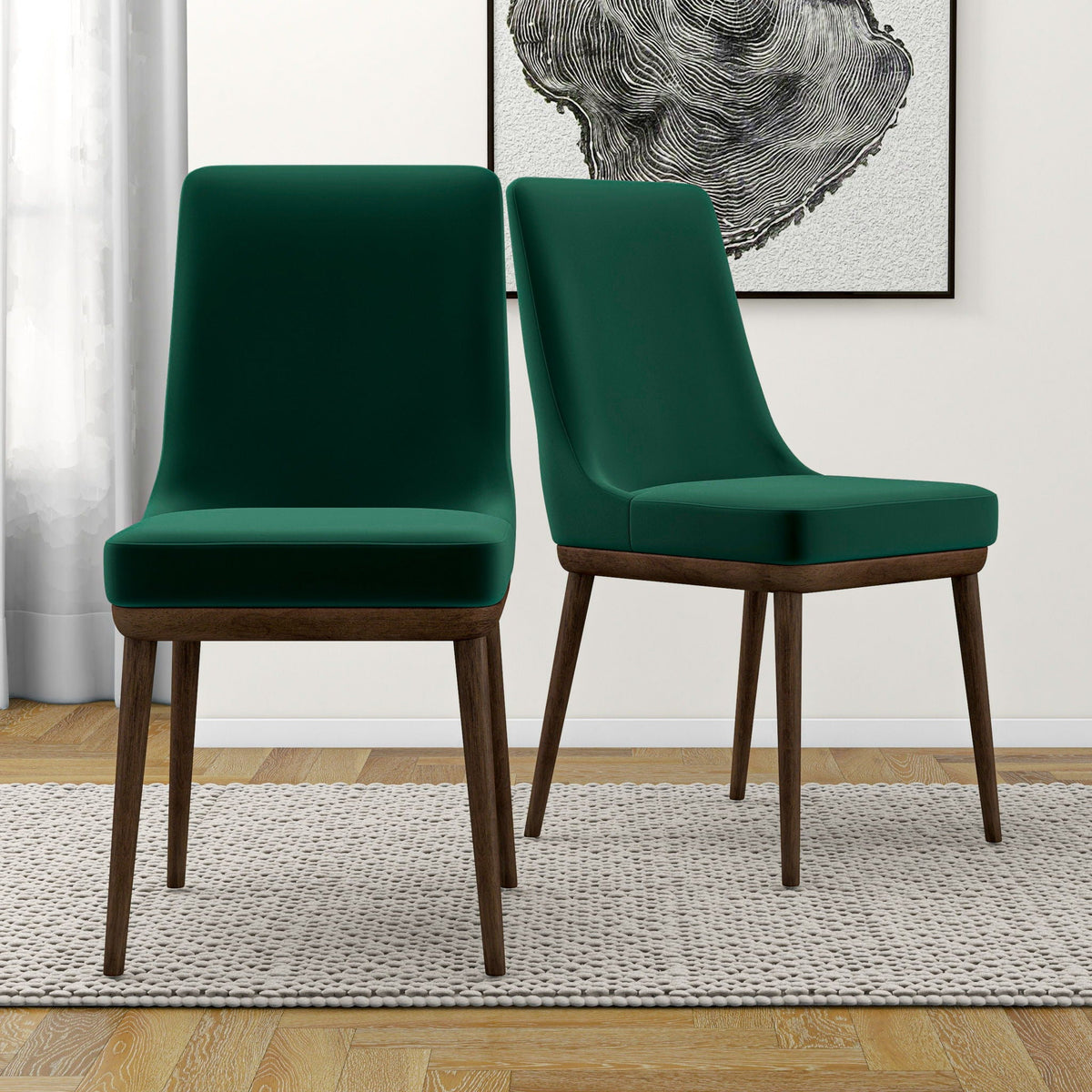 Mid-Century dining chair set of 2 in green upholstery with solid wood legs on Tampa Home & Garden Store