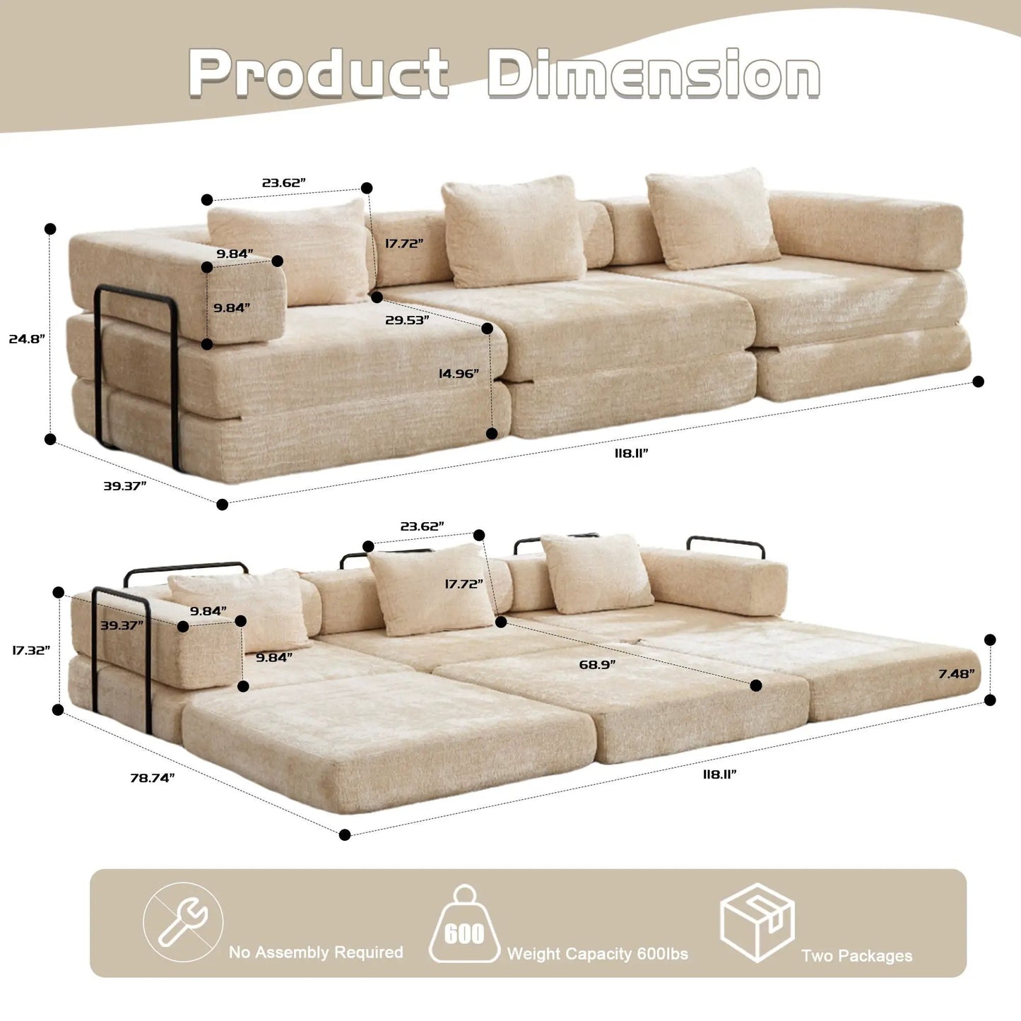 Convertible Floor Sofa Bed modular sectional beige fabric by Unique Piece Furniture futon sofas on Tampa Home & Garden Store