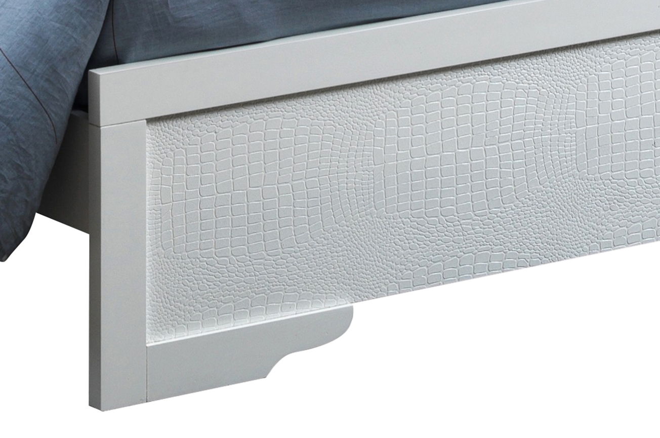 LED Elegant Bed upholstered footboard in white with crocodile-textured panel by HouseOfZazla on Tampa Home & Garden Store