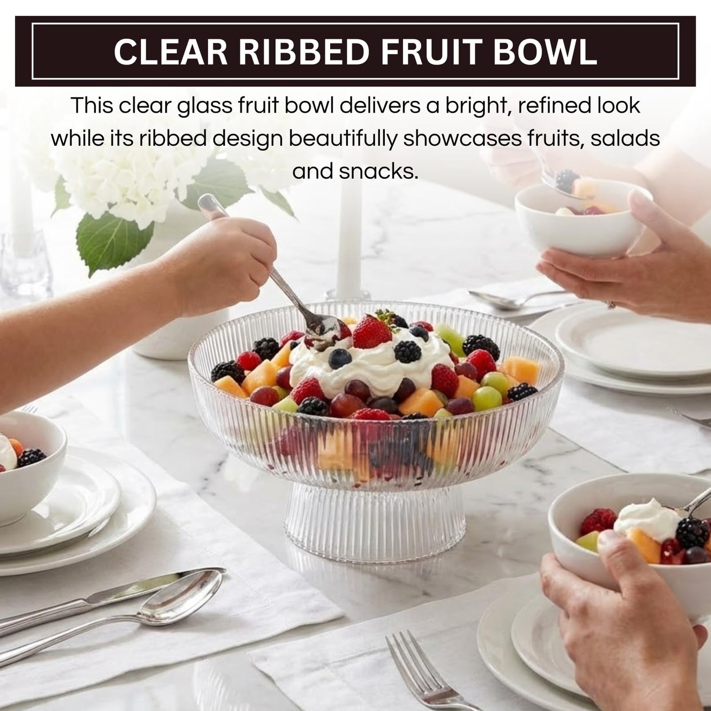 Fluted Clear Glass Bowl For Fruit and Sweets