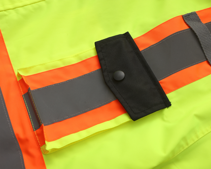 Kiwi High Visibility 3-in-1 Hooded & Fleece Lined ANSI/ISEA 107-2020, Type R, Class 3 Two Tone, Contrast Trimmed Water Resistant Neon Safety Jacket [R71500]