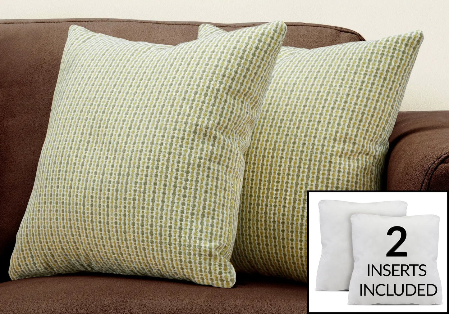 Square throw pillows, 2-pack, green and cream striped pattern, inserts included on Tampa Home & Garden Store