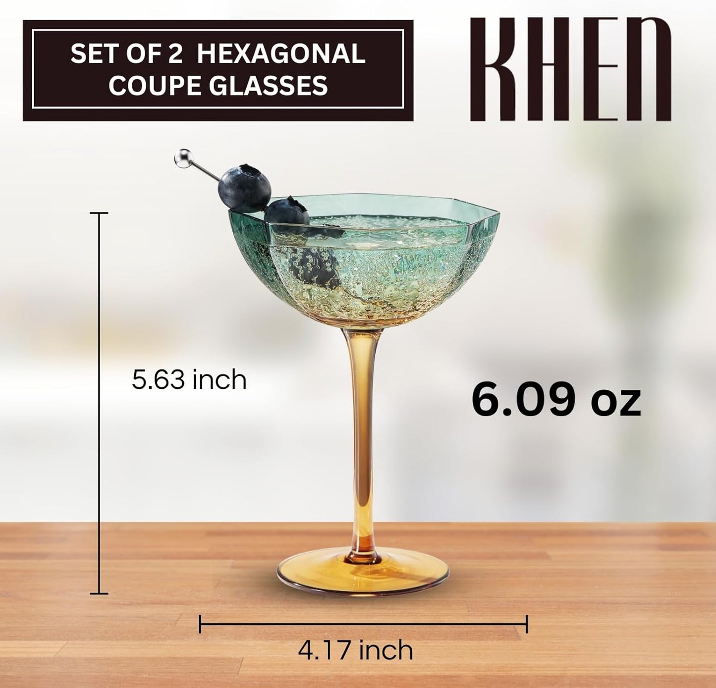 Elegant Hexagonal Teal and Brown Coupe Glasses