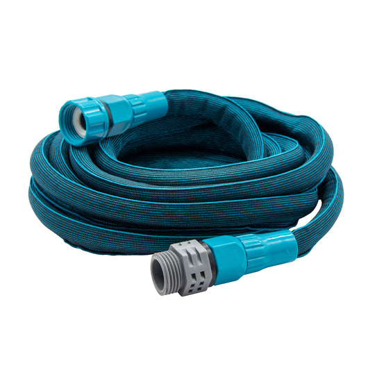 Expanding hose 25 ft x 5/8 in Orbit Irrigation blue braided hose with gray connectors on Tampa Home & Garden Store