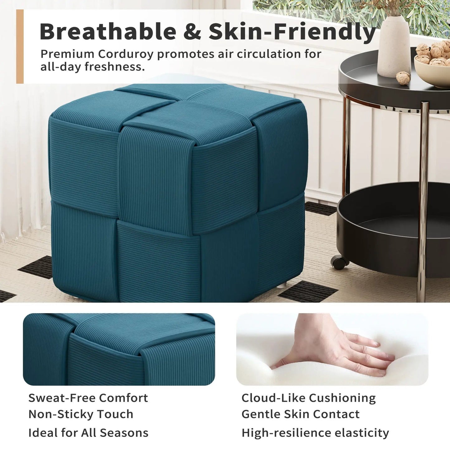 Modern Ottoman Foot Rest with Woven Design