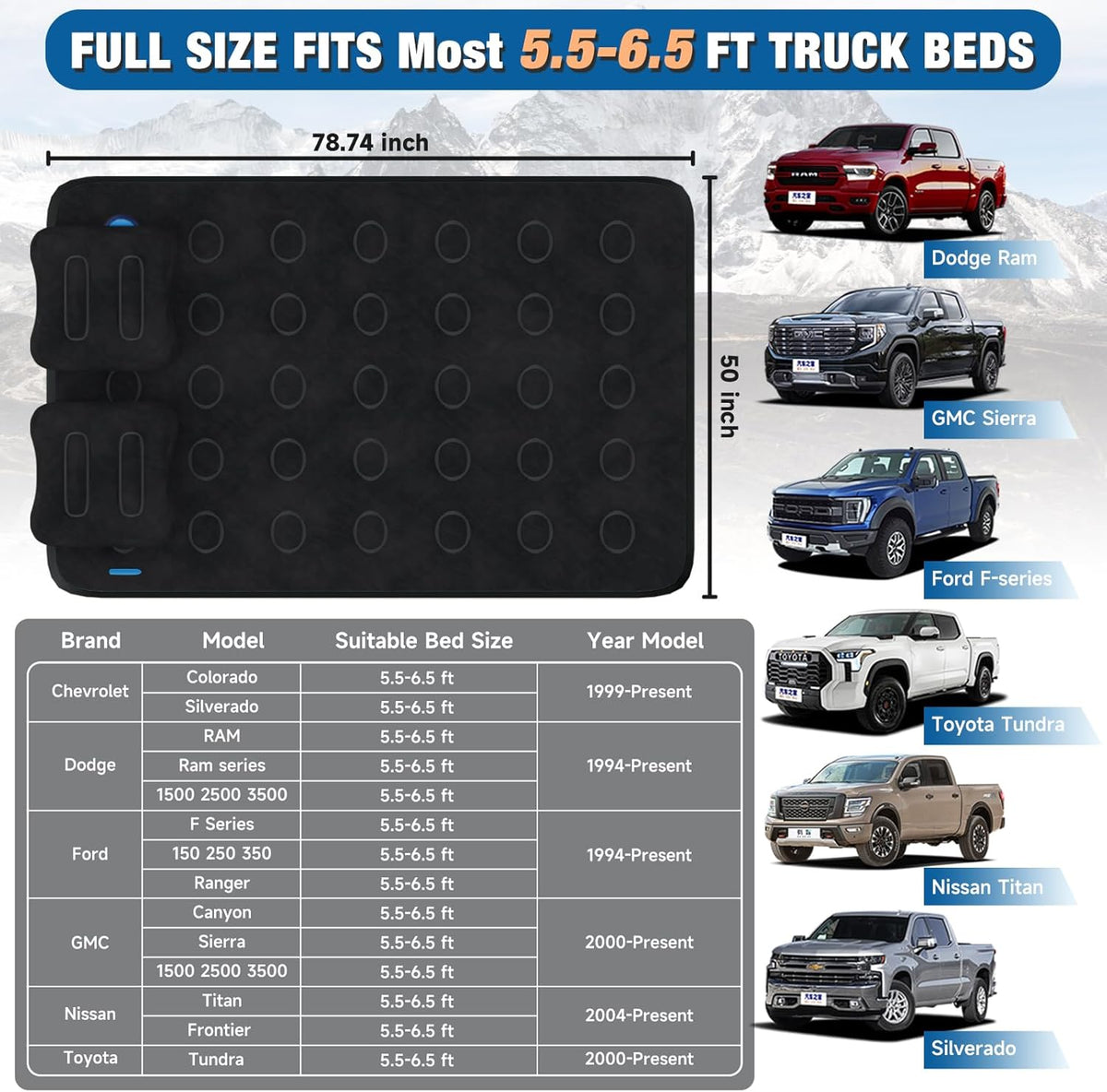 Umbrauto Truck Bed Air Mattress, black inflatable 5.5-6.5 ft for full-size pickups on Tampa Home & Garden Store