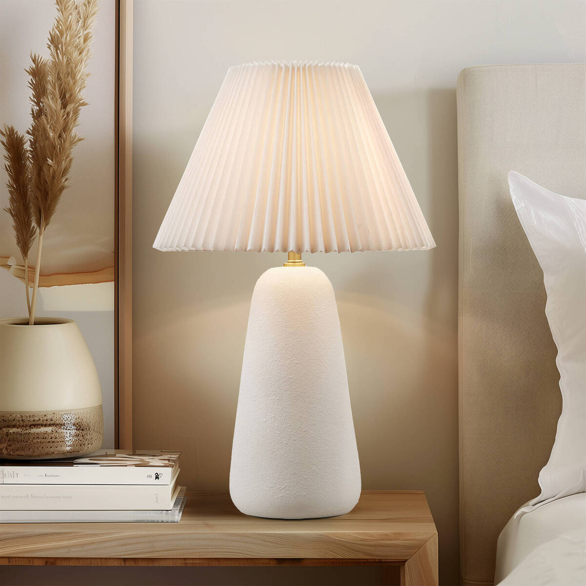 Textured ceramic table lamp with fluted white fabric shade by HouseOfZazla on Tampa Home & Garden Store