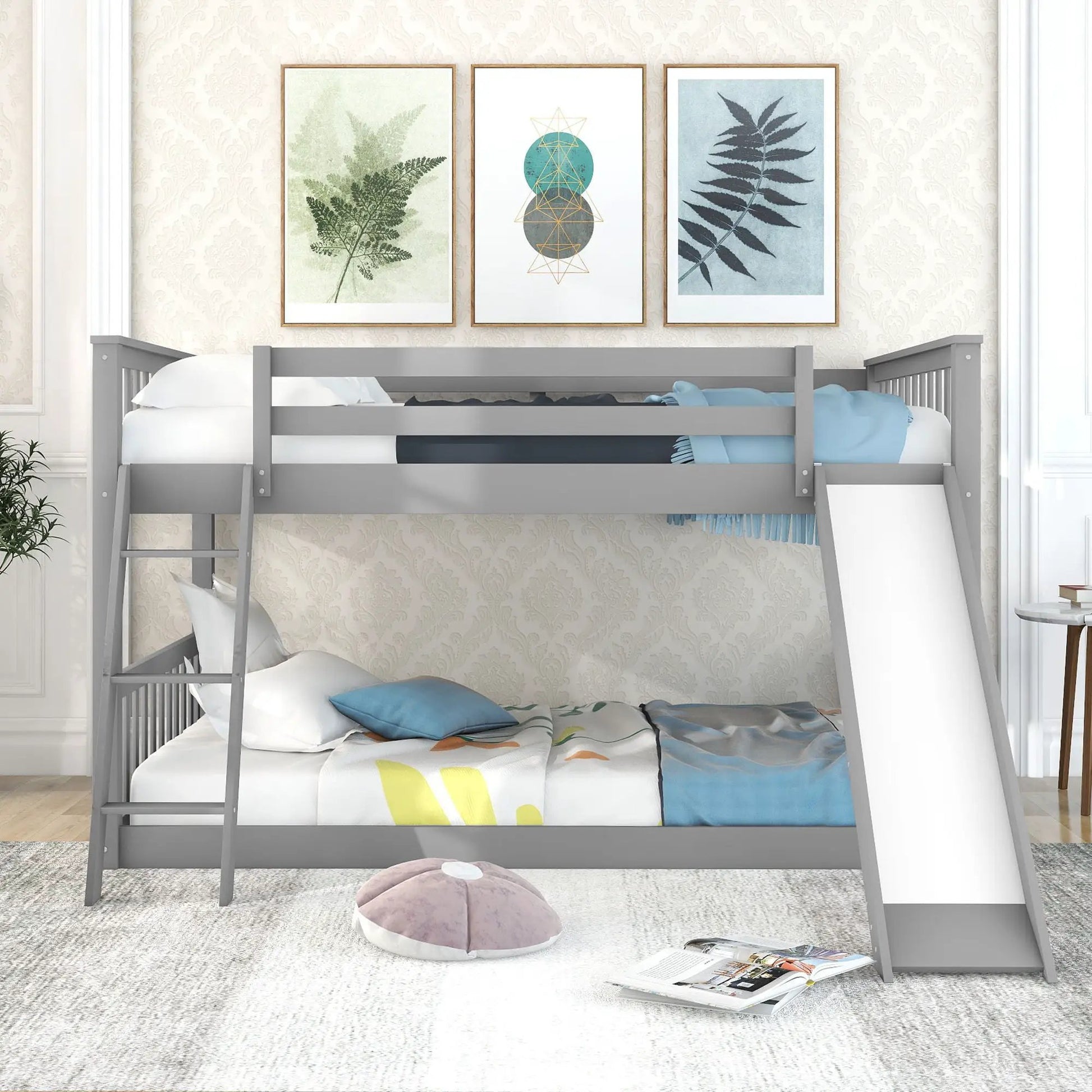Bunk Bed & Convertible Slide And Ladder gray frame with built-in slide by Unique Piece Furniture on Tampa Home & Garden Store