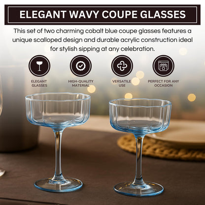 Cobalt Blue Wave Coupe Glasses Set of Two
