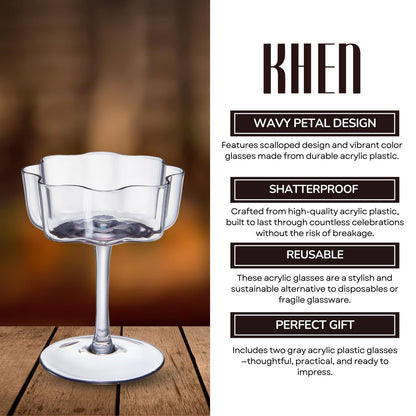 Flower Wave Coupe Cocktail Glasses Set For Two