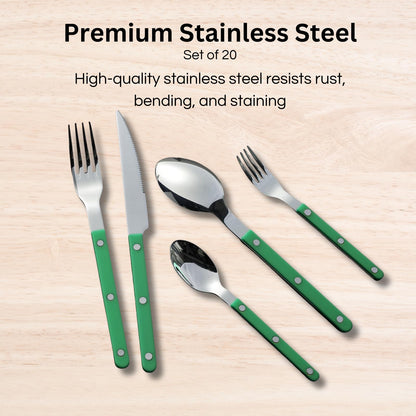 Green Stainless Steel Flatware Set of 20 Pieces