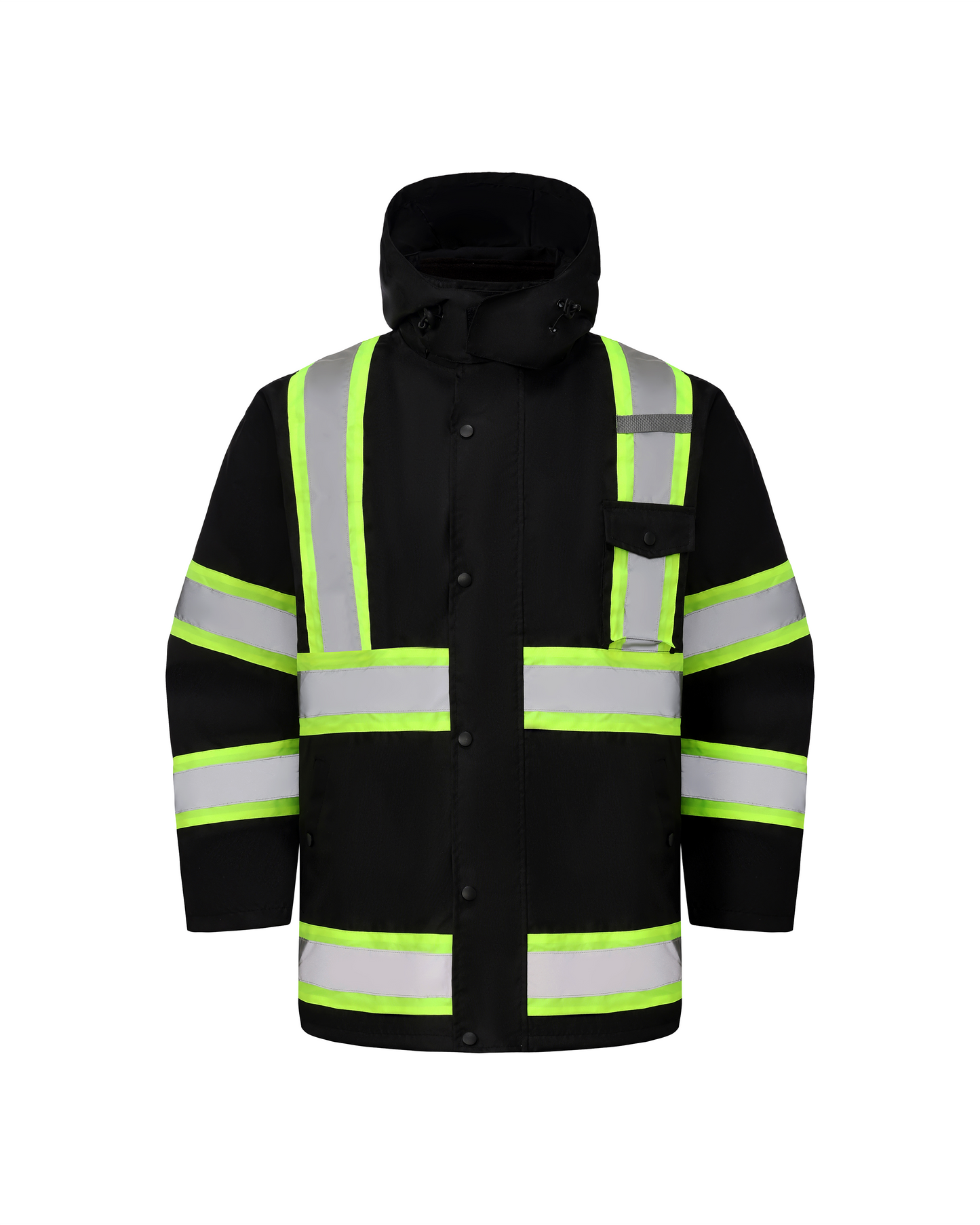 Kiwi High Visibility 3-in-1 Hooded & Fleece Lined ANSI/ISEA 107-2020 Reflector Contrast Trimmed Water Resistant Black Safety Jacket [R71600]
