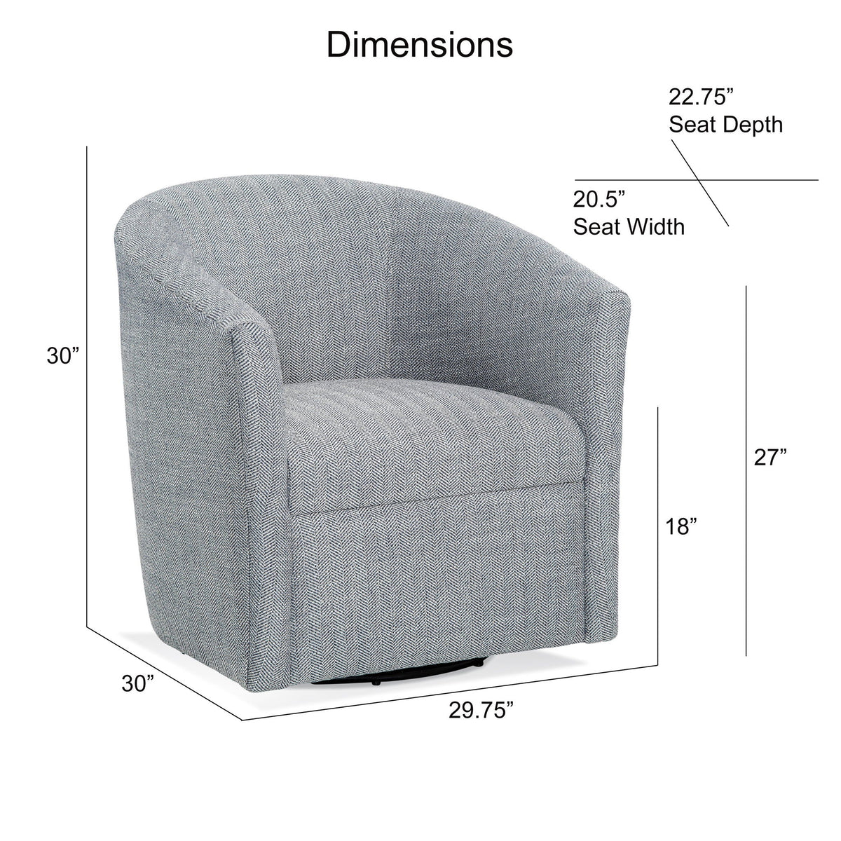 Lainey Swivel Barrel Chair with 360 Rotation in gray tweed fabric by HouseOfZazla on Tampa Home & Garden Store