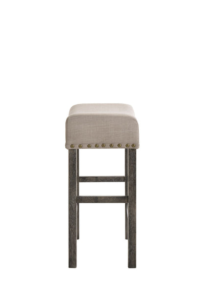 Martha II weathered counter height stool set of 2, gray/tan upholstery, nailhead trim, dark wood legs on Tampa Home & Garden Store