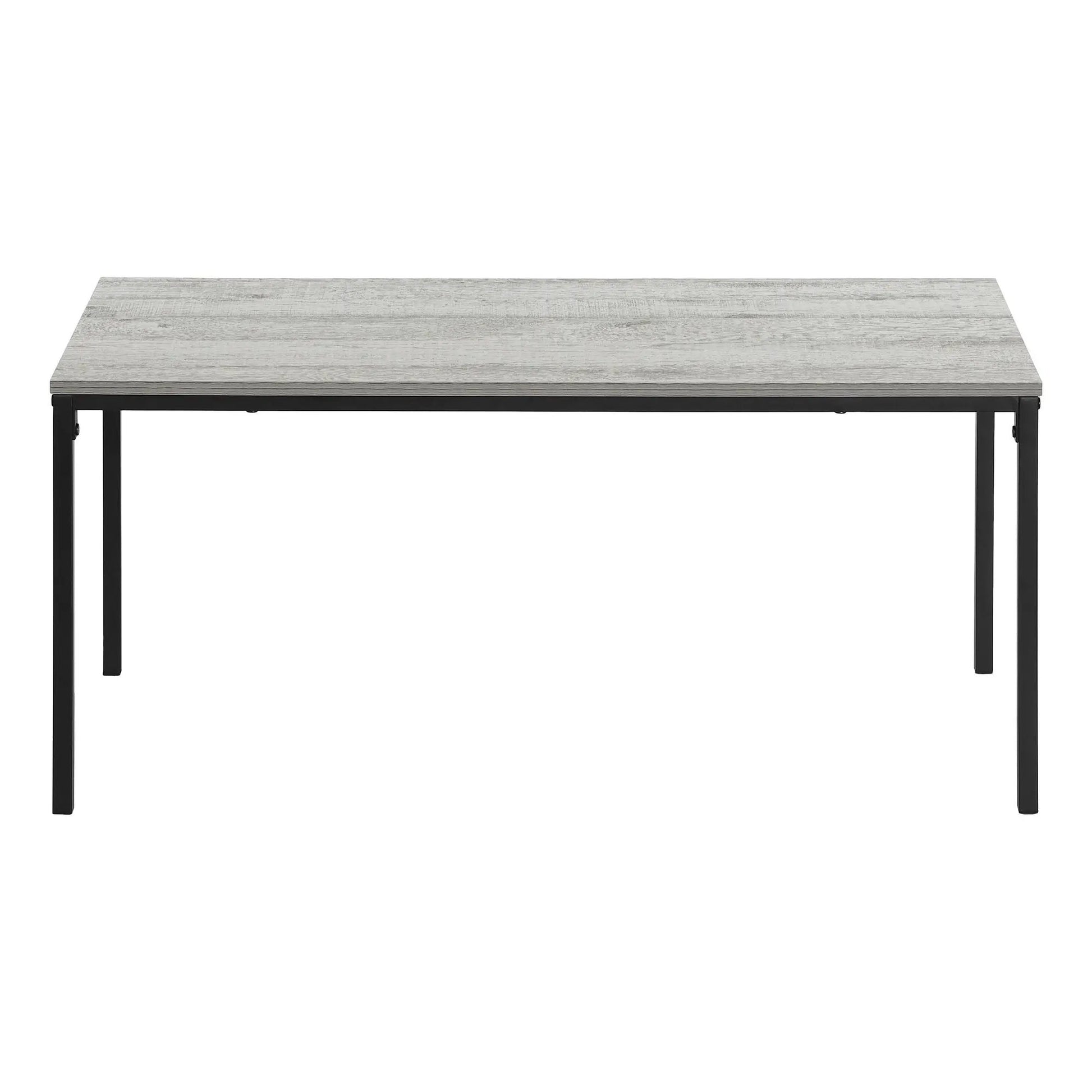 Rectangular coffee table with light grey woodgrain top and black metal legs on Tampa Home & Garden Store
