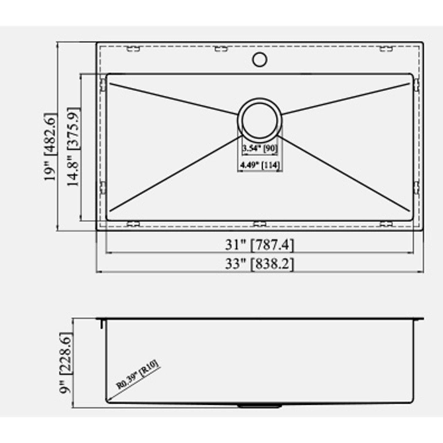 Stainless steel drop-in kitchen sink topmount by HouseOfZazla with center drain 31–33 in on Tampa Home & Garden Store