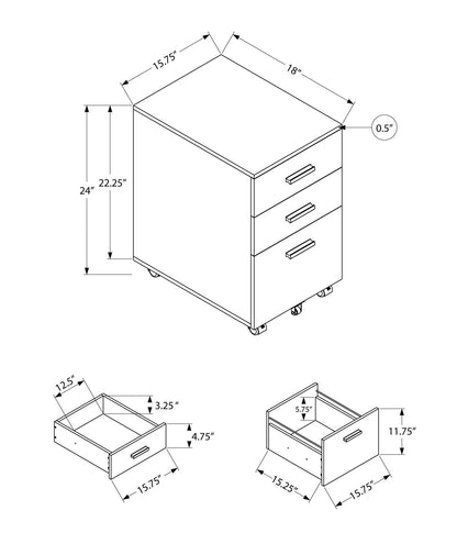 Rolling file cabinet with 3 drawers on casters in a metal design by Unique Piece Furniture on Tampa Home & Garden Store