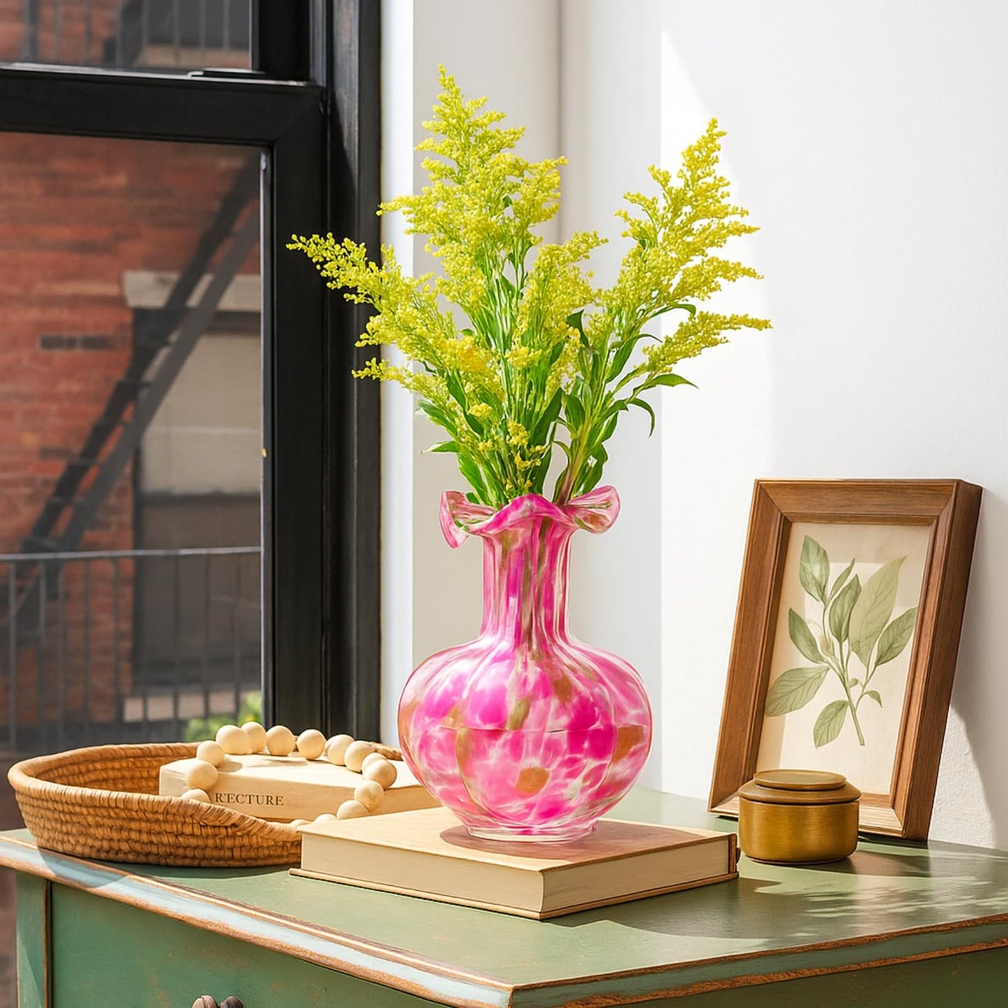 Soft Pink Glass Flower Vase and Spring Decor