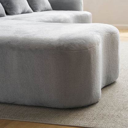 Modular L-shape sectional sofa with curved chaise in light gray plush fabric by HouseOfZazla on Tampa Home & Garden Store