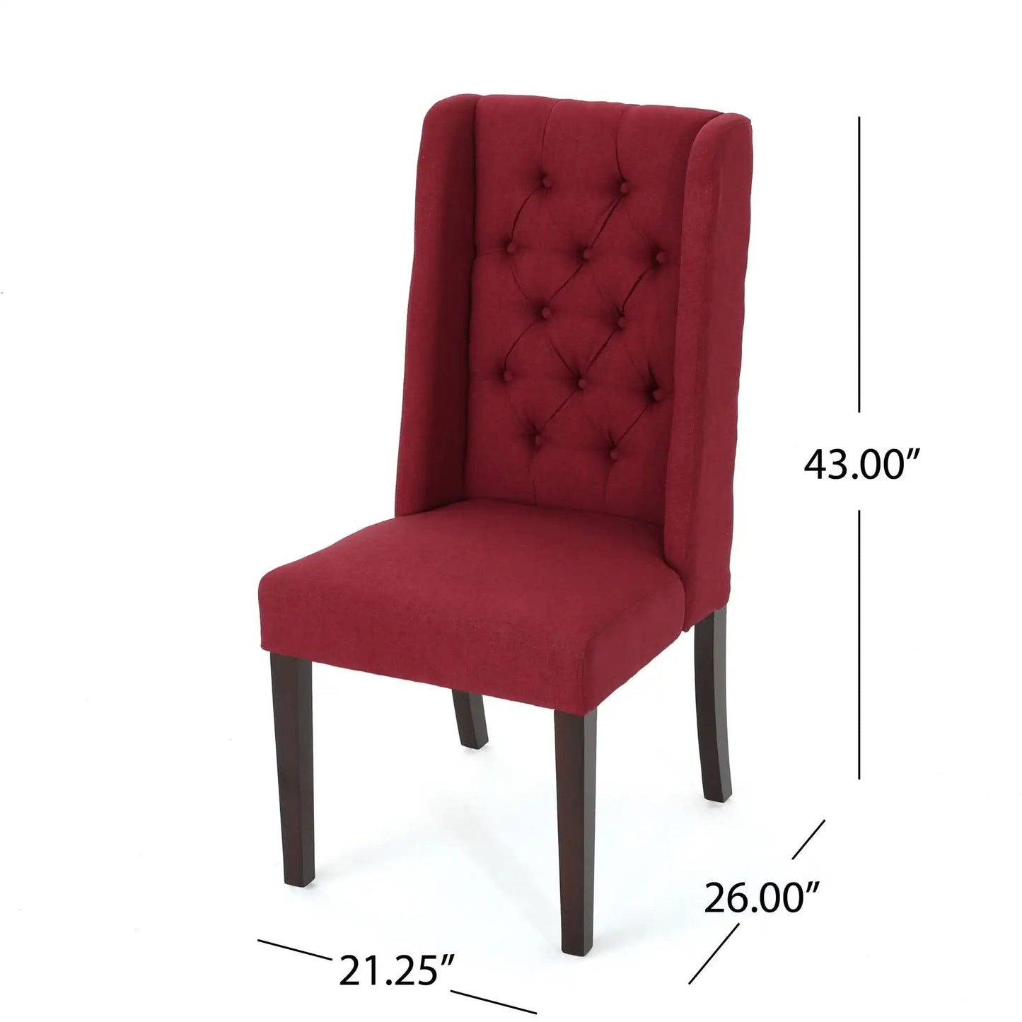 Red tufted high-back dining chair with buttoned back and dark wooden legs on Tampa Home & Garden Store