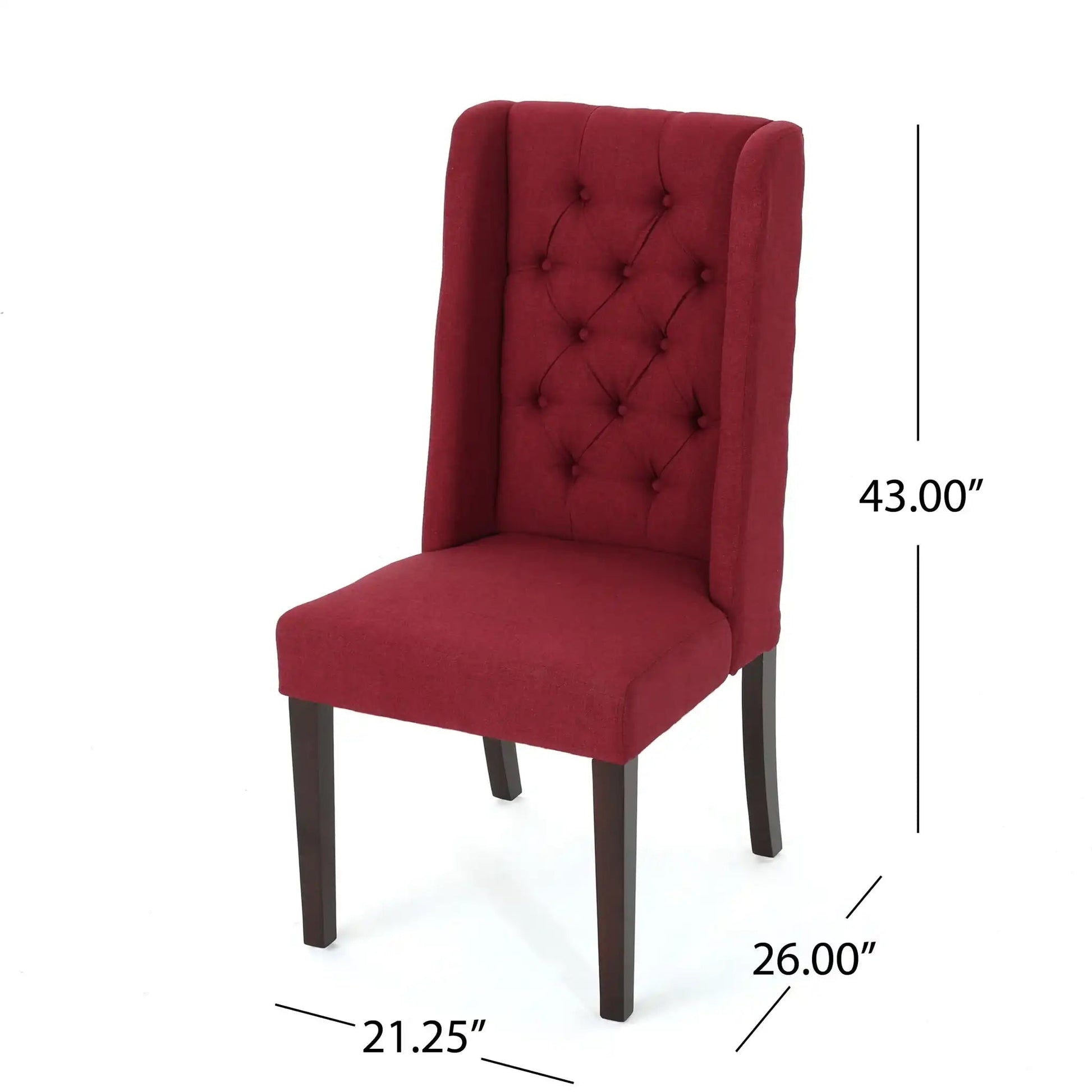 Red tufted high-back dining chair with buttoned back and dark wooden legs on Tampa Home & Garden Store