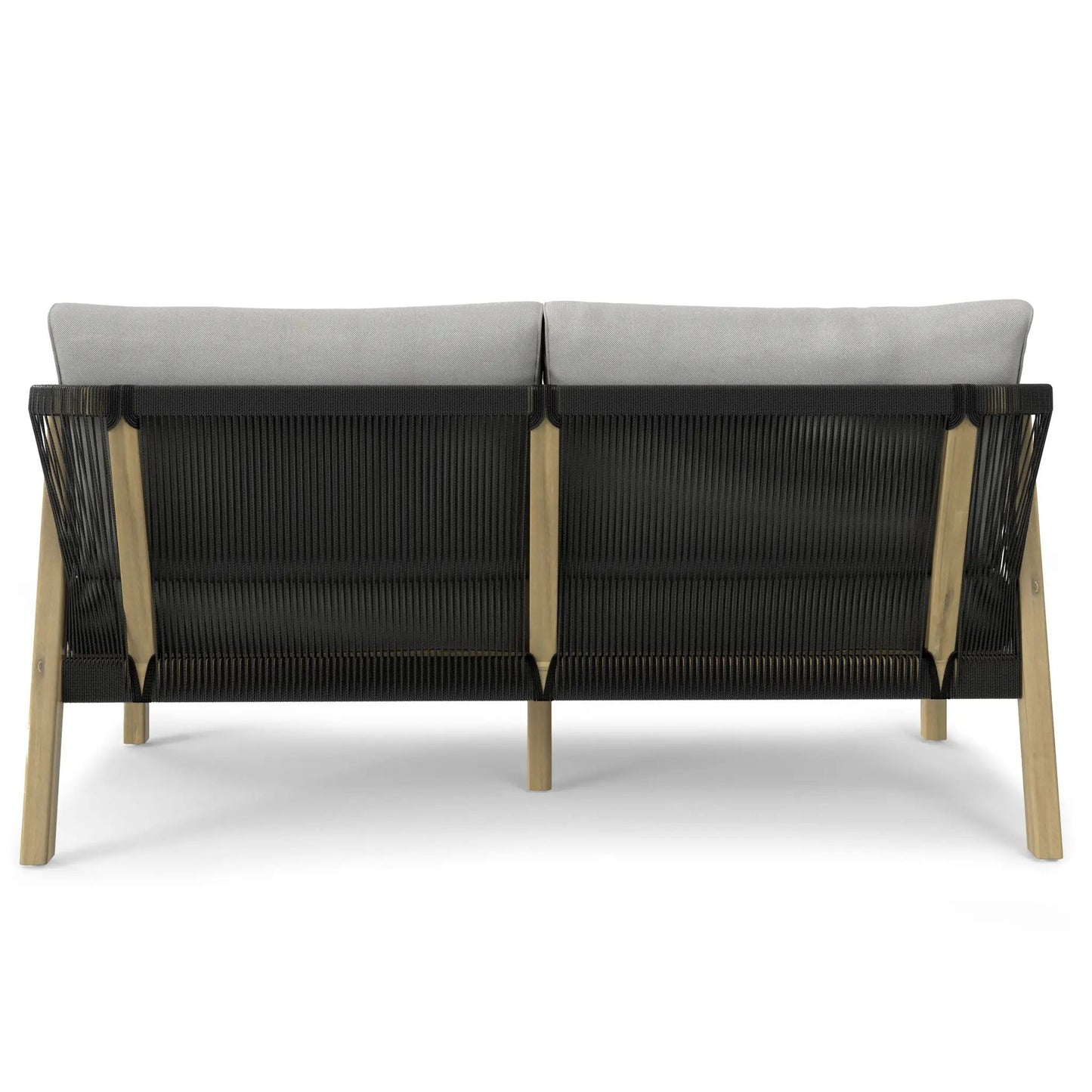 Palmetto Outdoor Sofa stone gray with black woven frame and wood legs, Unique Piece Furniture on Tampa Home & Garden Store