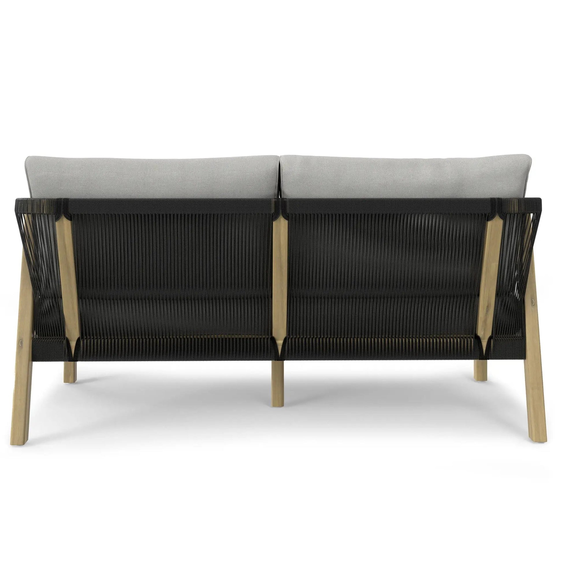 Palmetto Outdoor Sofa stone gray with black woven frame and wood legs, Unique Piece Furniture on Tampa Home & Garden Store
