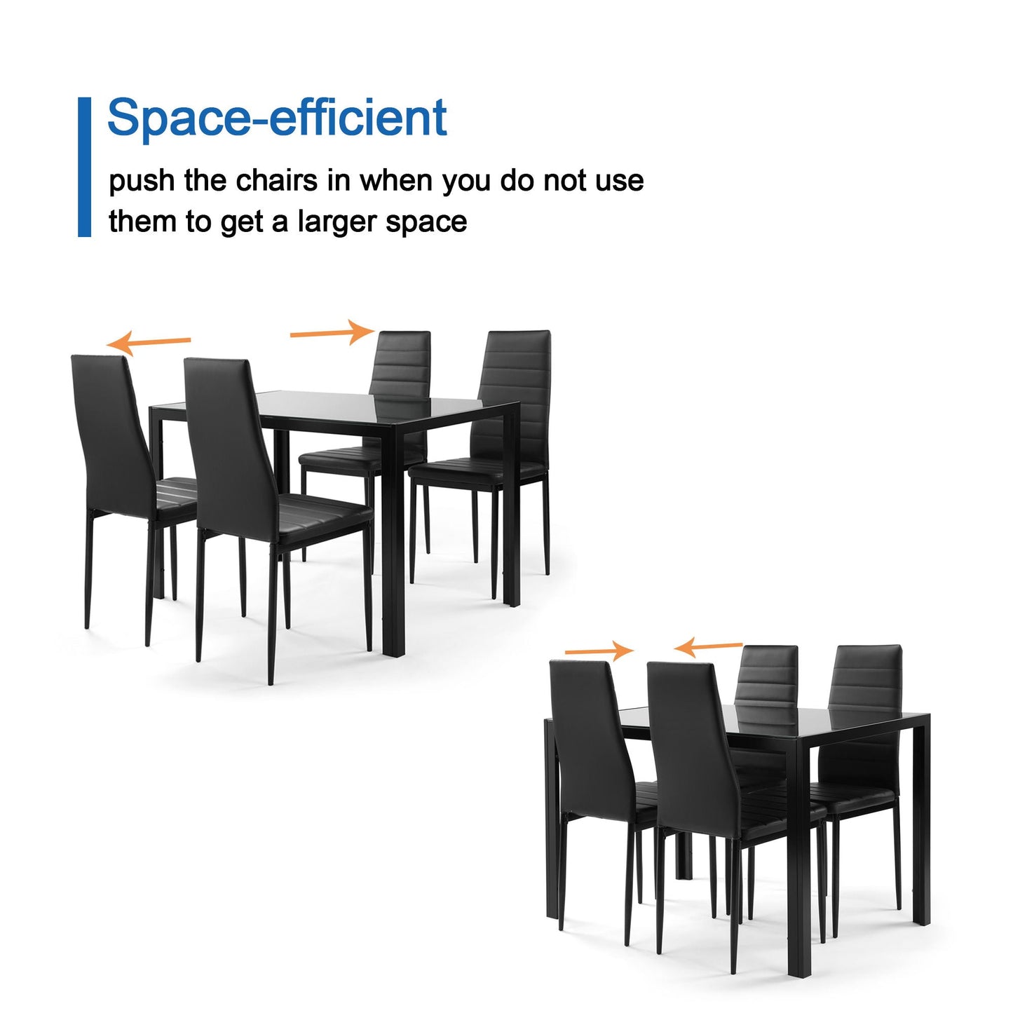 5 Piece Dining Set with Glass Table and 4 Chairs