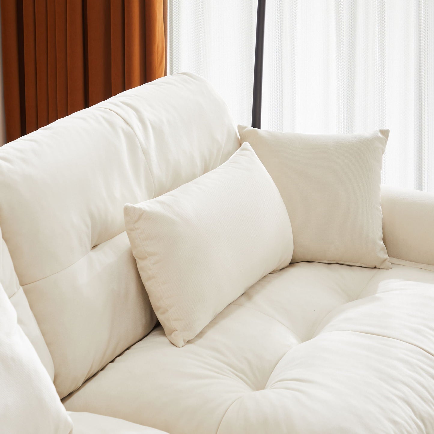 Modern Sofa with Bolstered Armrests and Pillows