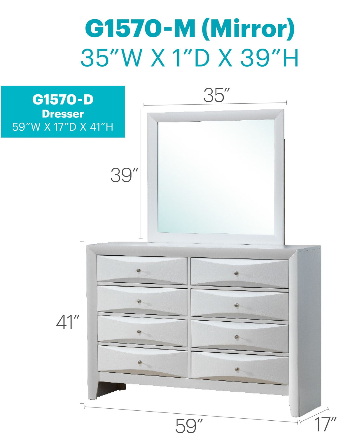Marilla Dresser with molded resin fronts in white finish, 59W x 17D x 41H, by HouseOfZazla on Tampa Home & Garden Store