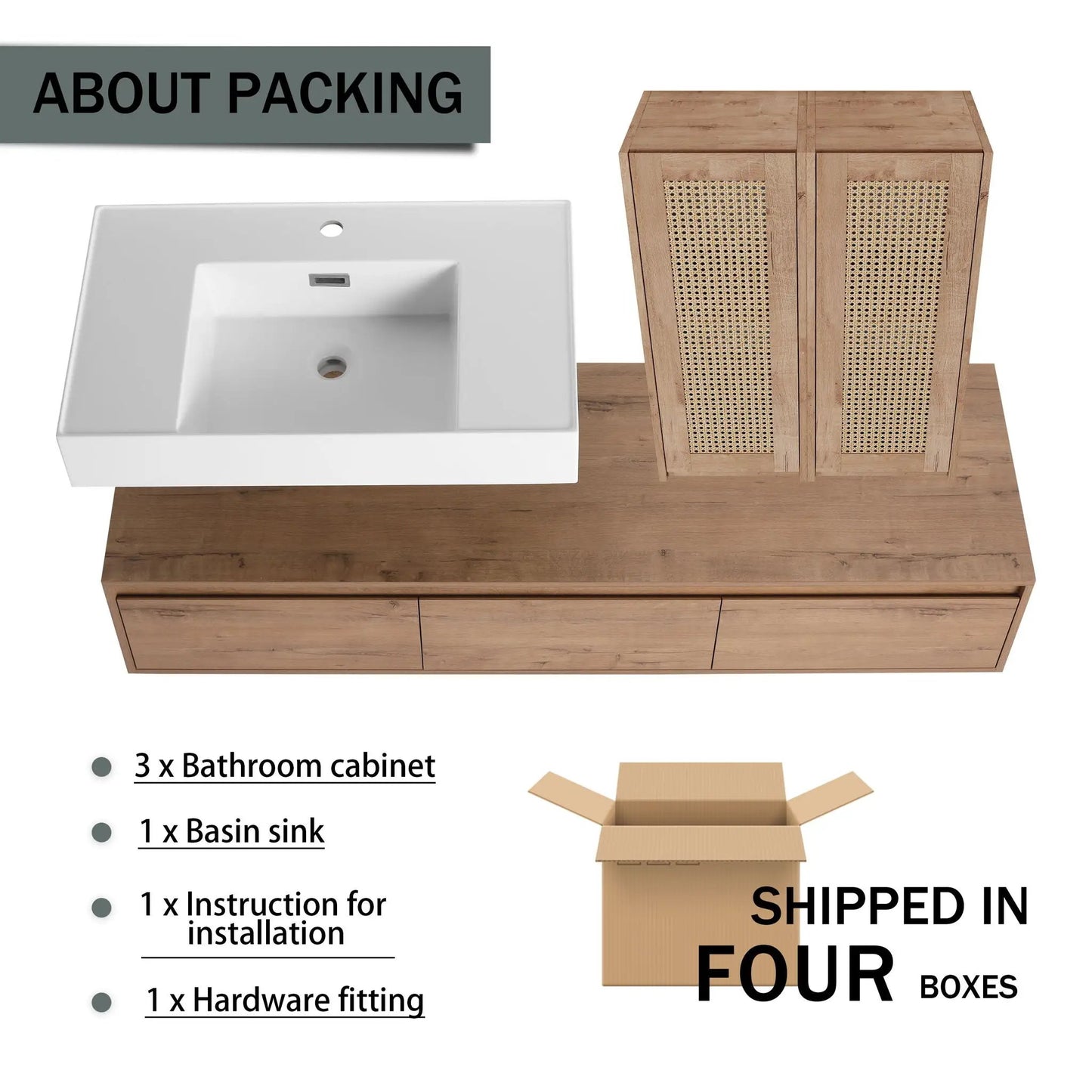 Modern Wall Mounted Vanity with Resin Sink in Oak