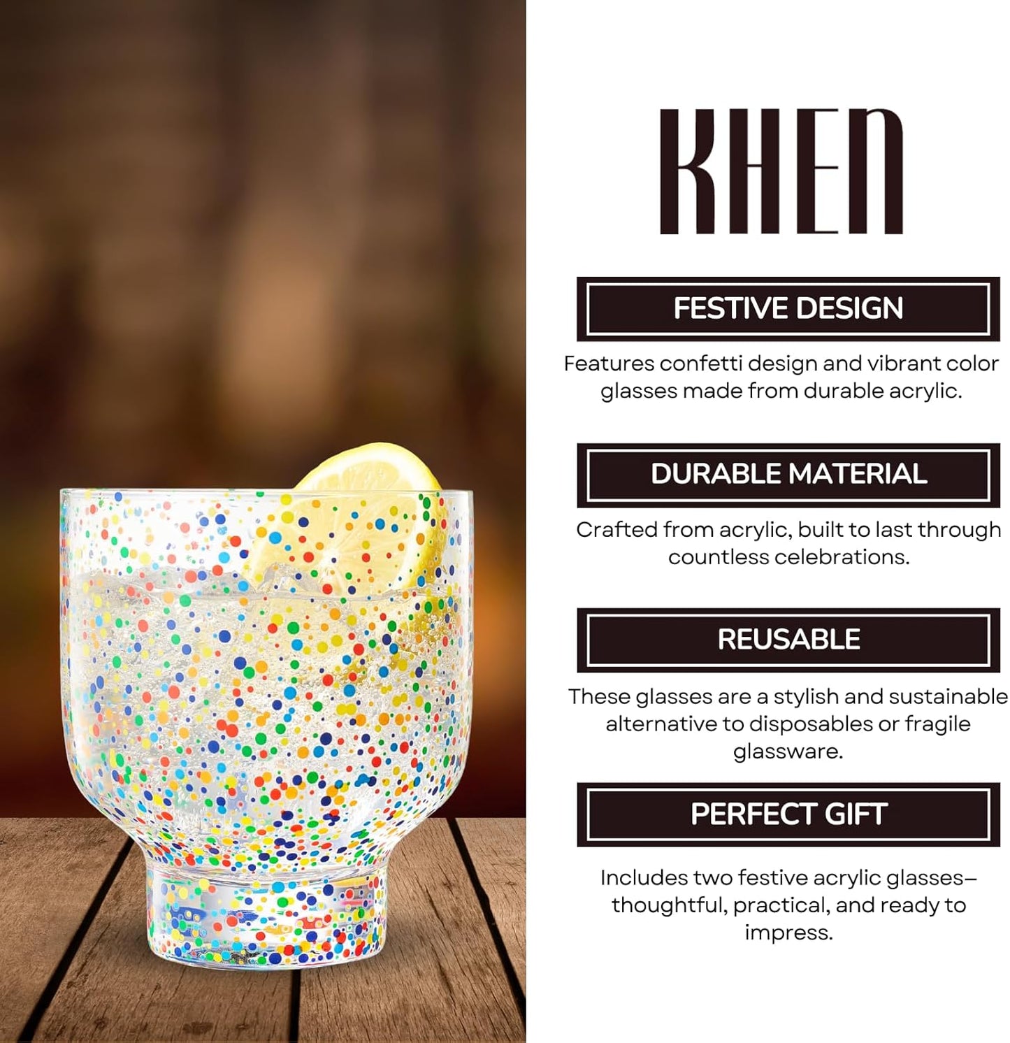 Colorful Confetti Stemless Tumbler Set and Cups