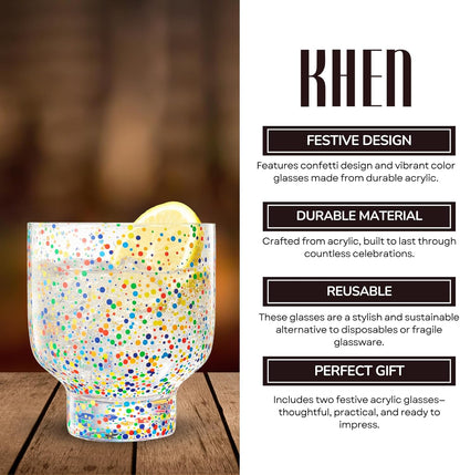 Colorful Confetti Stemless Tumbler Set and Cups