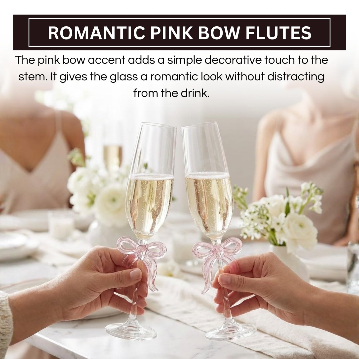 Two Clear Champagne Glasses and a Pink Bow Set