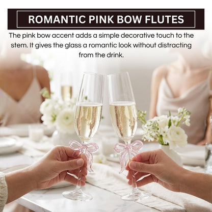 Two Clear Champagne Glasses and a Pink Bow Set
