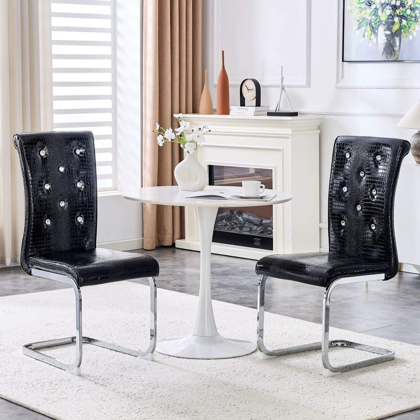Elegant Upholstered Dining Chairs, crocodile-embossed upholstery with chrome legs, 2-chair set on Tampa Home & Garden Store