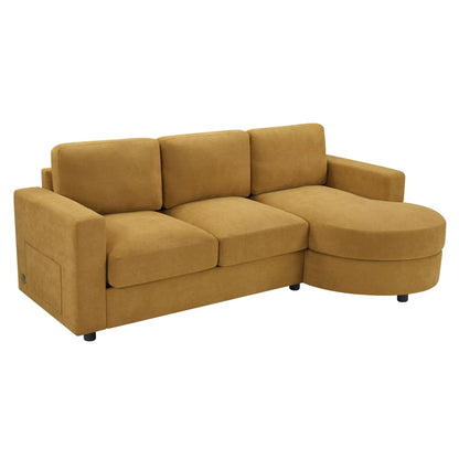 Modern L-shaped sectional sofa with curved chaise in mustard fabric by Unique Piece Furniture on Tampa Home & Garden Store