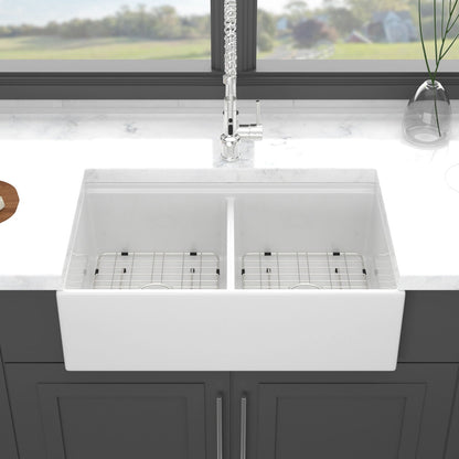 White Ceramic Farmhouse Sink And Double Bowl Set