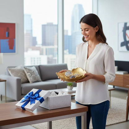 Gold Platter Bowl And Modern Table Centerpiece