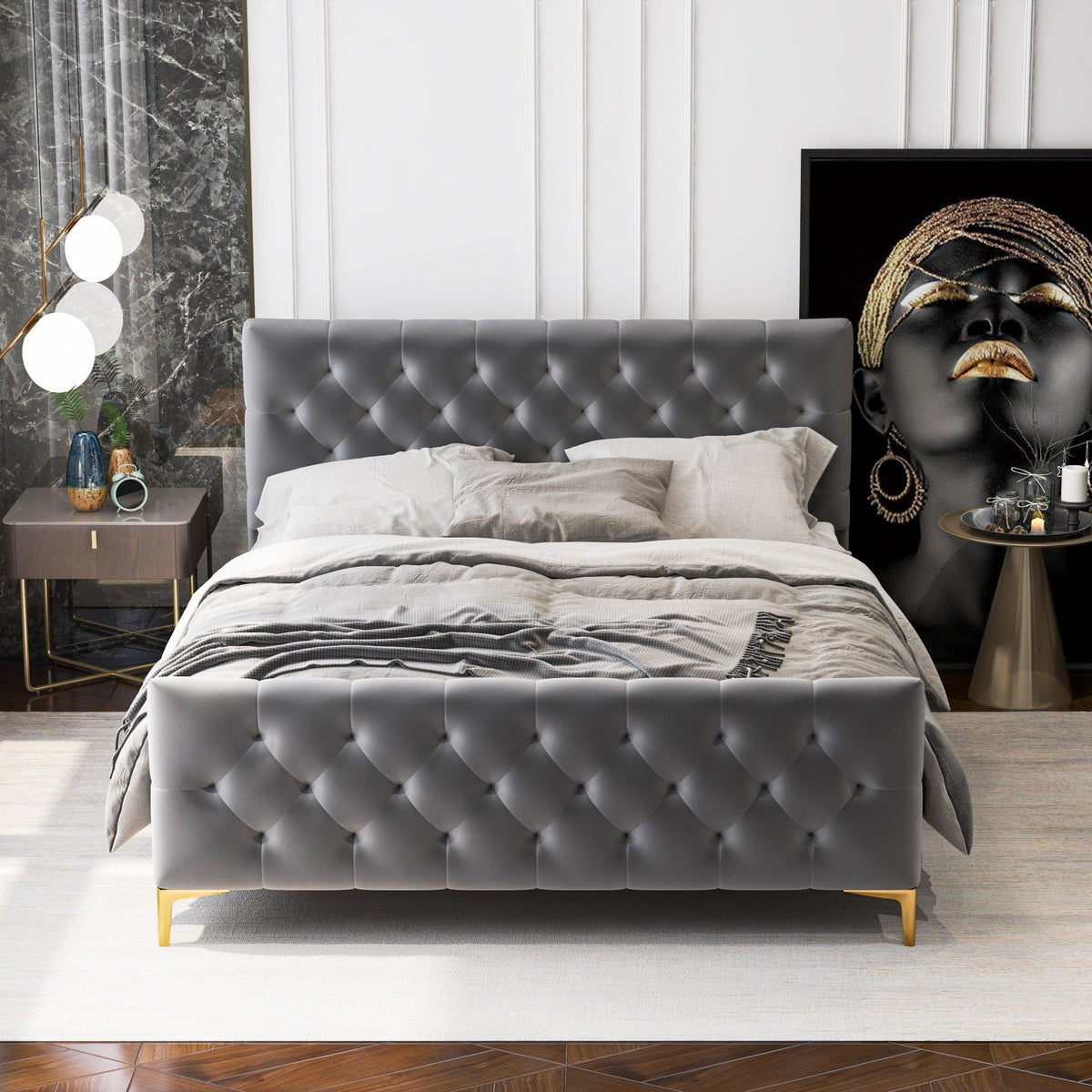 Elegant Design Upholstered Bed with solid wood frame in dark gray on Tampa Home & Garden Store
