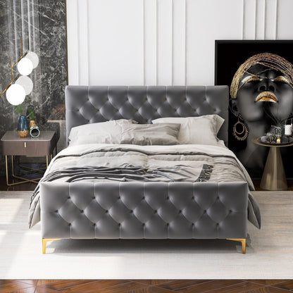Elegant Design Upholstered Bed with solid wood frame in dark gray on Tampa Home & Garden Store