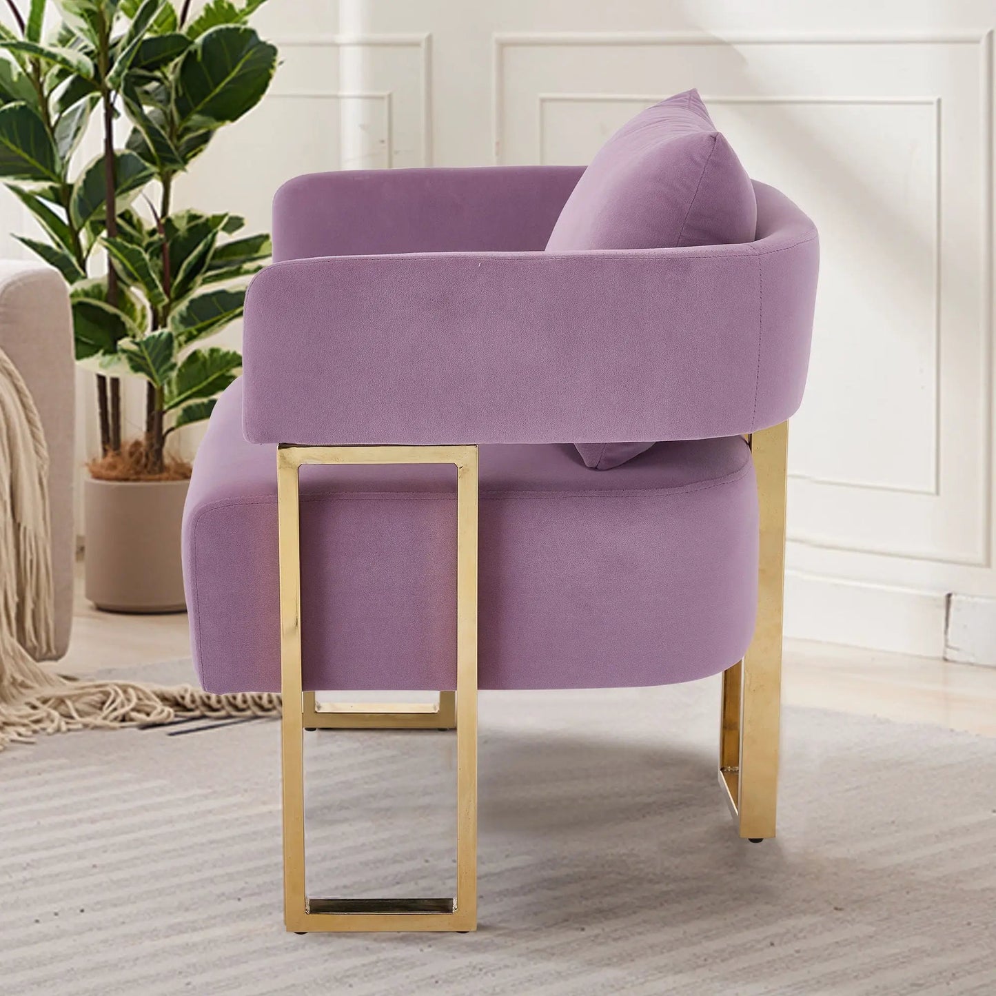 Teddy fleece upholstered accent chair in purple with gold metal legs by Unique Piece Furniture on Tampa Home & Garden Store
