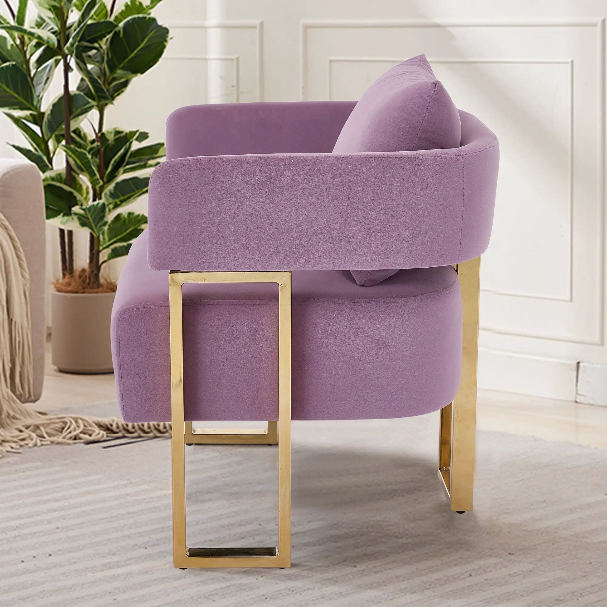 Teddy fleece upholstered accent chair in purple with gold metal legs by Unique Piece Furniture on Tampa Home & Garden Store
