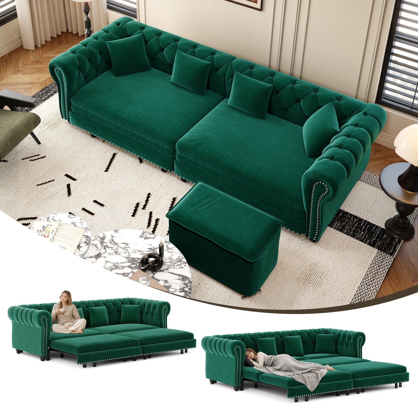 Green Chesterfield Velvet Sofa and the Bed