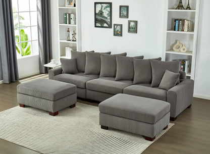 5 Seater L & U shaped couch in gray striped fabric with ottomans by Unique Piece Furniture on Tampa Home & Garden Store